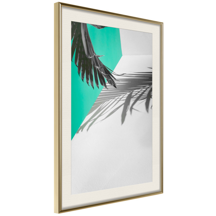 Poster Twig shadow - geometric abstraction with a palm leaf and green hue 115120 additionalImage 2