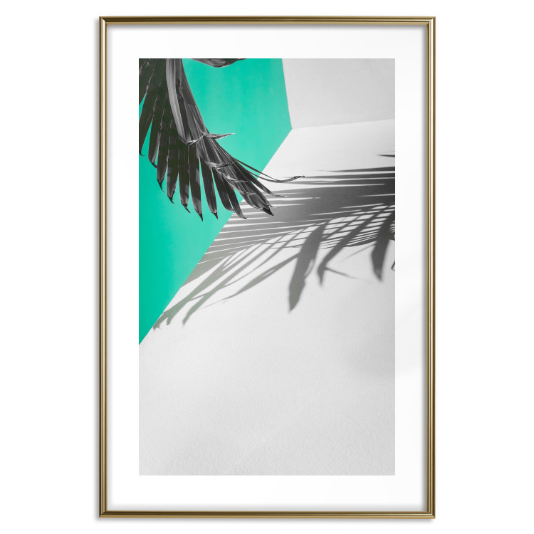 Poster Twig shadow - geometric abstraction with a palm leaf and green hue 115120 additionalImage 16