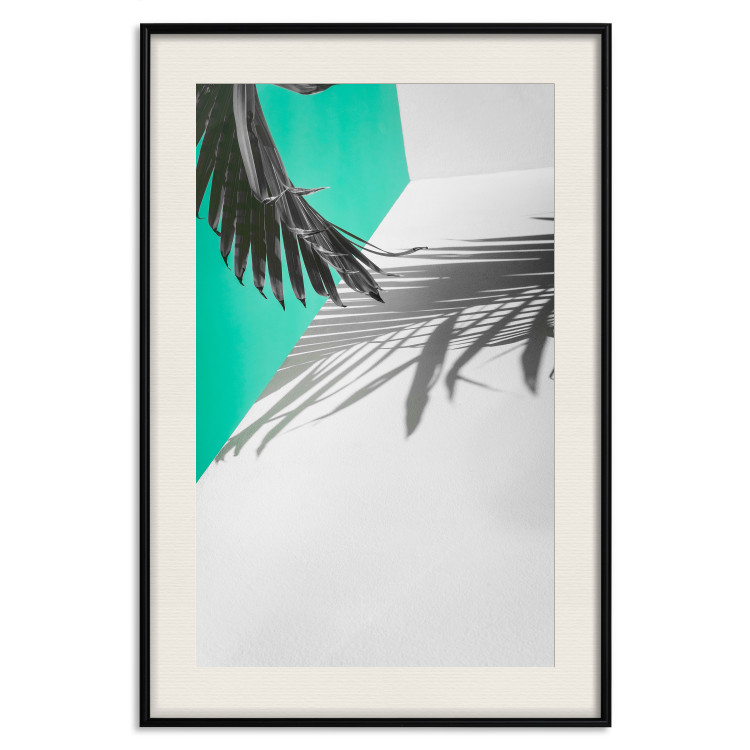 Poster Twig shadow - geometric abstraction with a palm leaf and green hue 115120 additionalImage 18