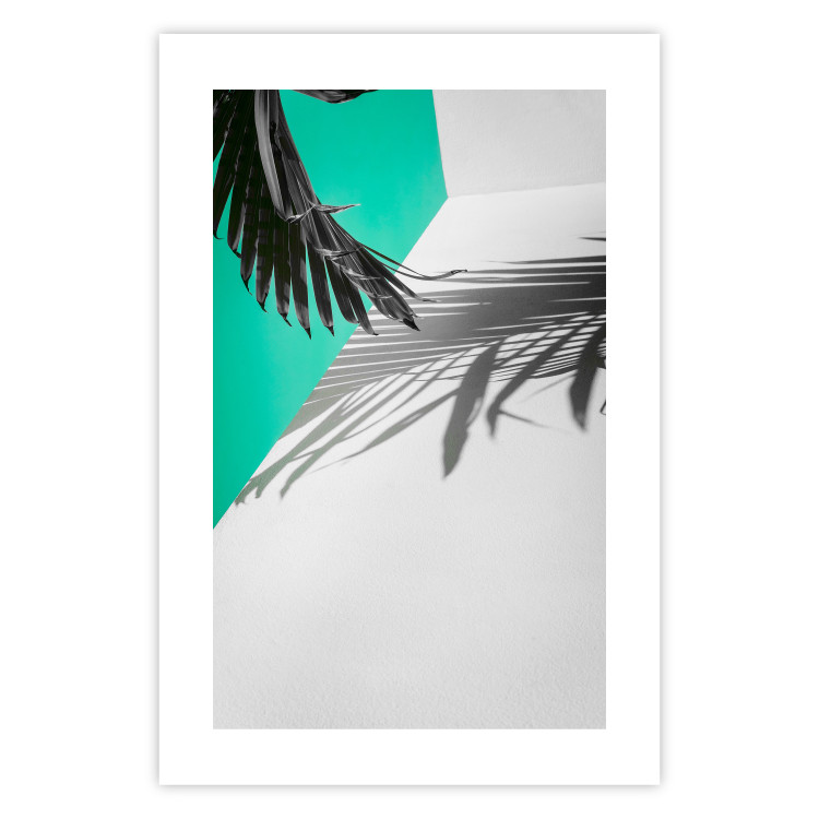 Poster Twig shadow - geometric abstraction with a palm leaf and green hue 115120 additionalImage 19