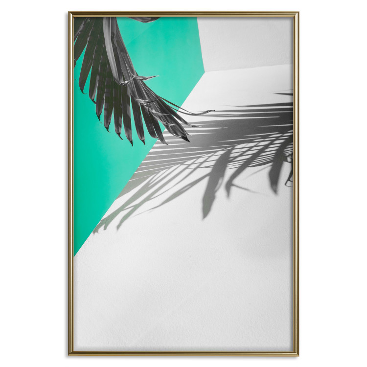 Poster Twig shadow - geometric abstraction with a palm leaf and green hue 115120 additionalImage 16