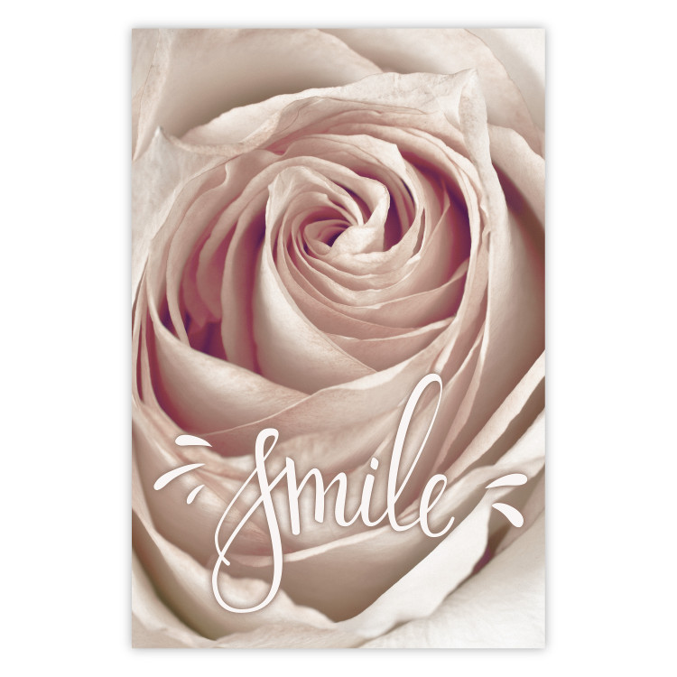 Wall Poster Smile! - light pink rose flower and white English text 116520
