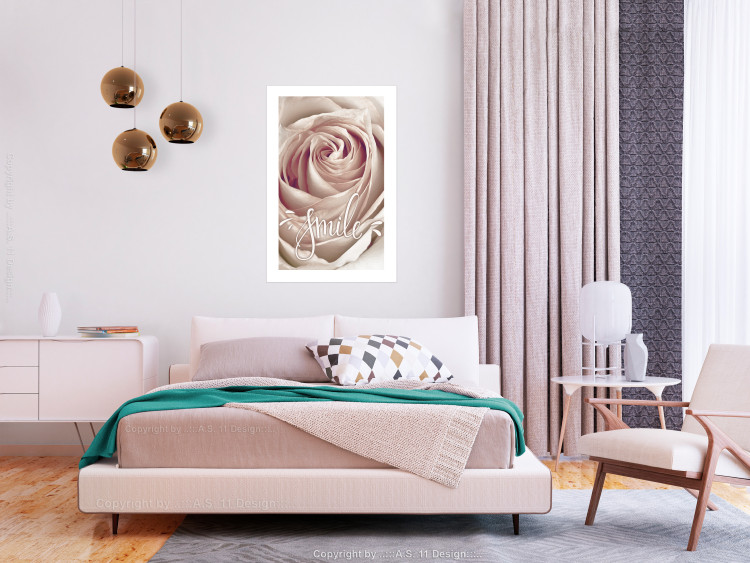 Wall Poster Smile! - light pink rose flower and white English text 116520 additionalImage 2