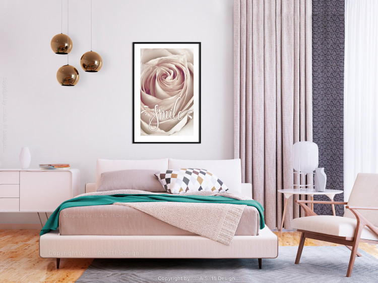 Wall Poster Smile! - light pink rose flower and white English text 116520 additionalImage 4