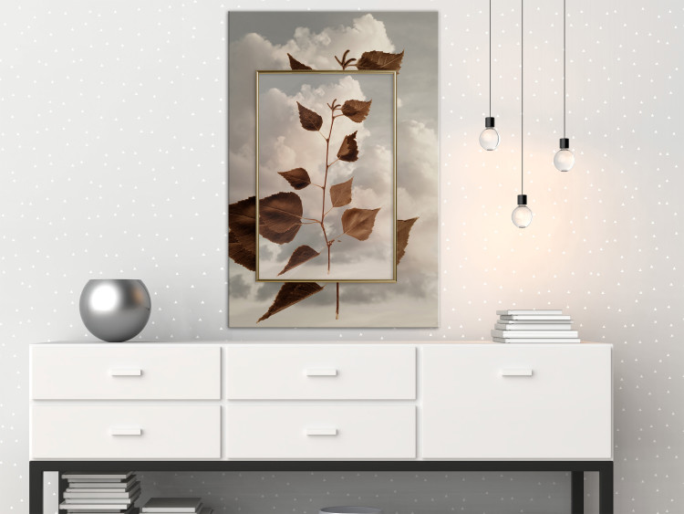 Wall Poster September - plant with brown leaves against sky and clouds in sepia 123620 additionalImage 5