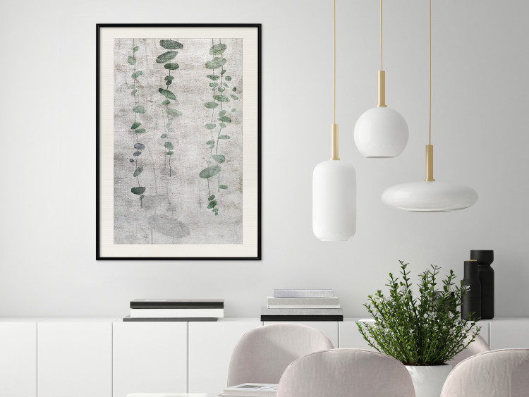 Poster Grapevine - composition of green leaves on a gray fabric texture 127520 additionalImage 24