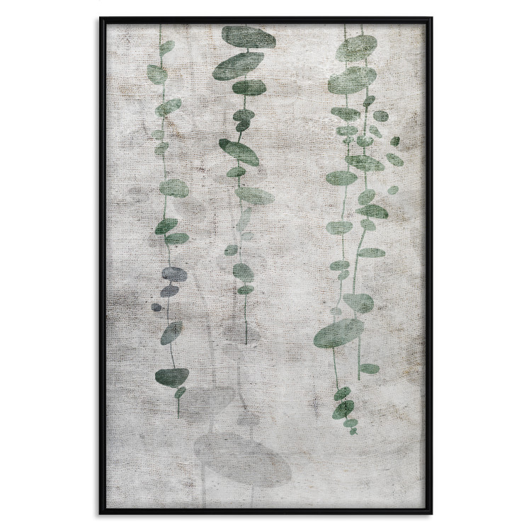 Poster Grapevine - composition of green leaves on a gray fabric texture 127520 additionalImage 18