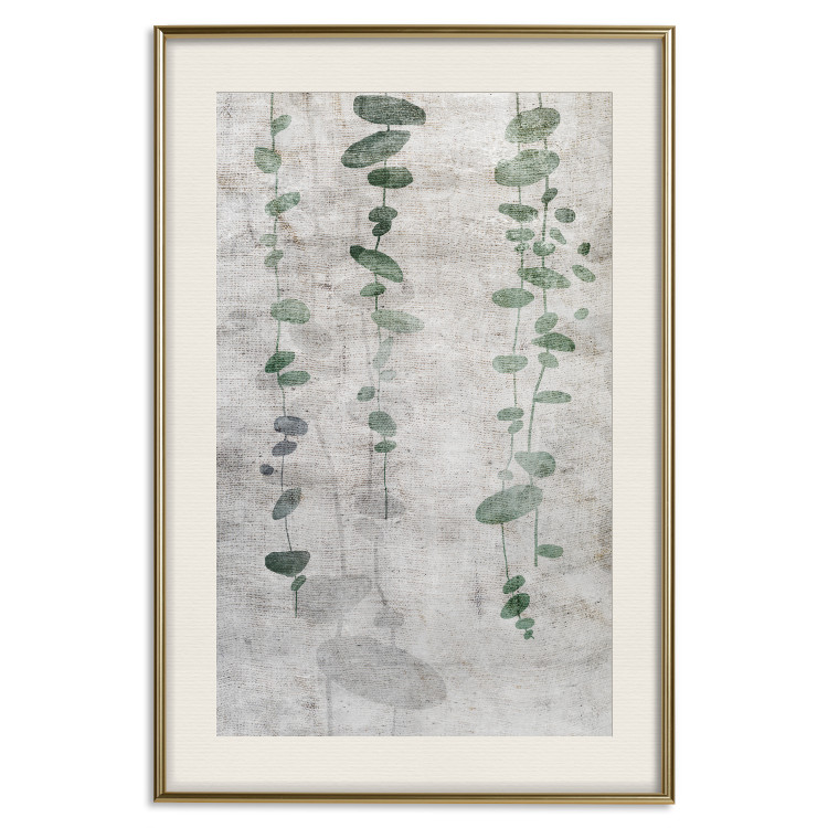 Poster Grapevine - composition of green leaves on a gray fabric texture 127520 additionalImage 20