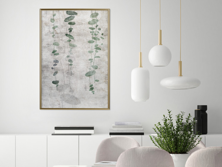 Poster Grapevine - composition of green leaves on a gray fabric texture 127520 additionalImage 5