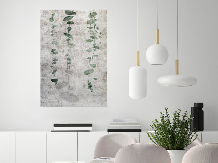 Poster Grapevine - composition of green leaves on a gray fabric texture 127520 additionalImage 4