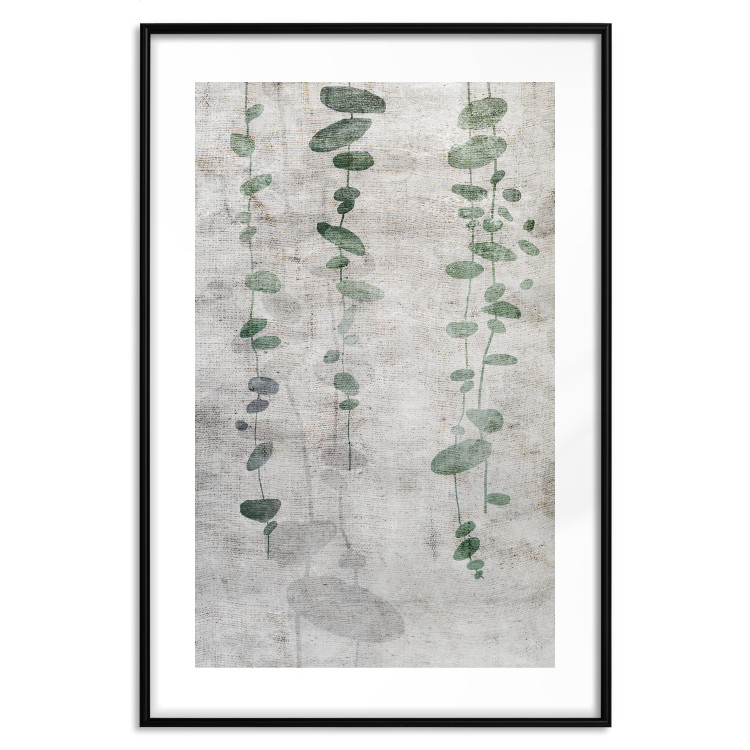 Poster Grapevine - composition of green leaves on a gray fabric texture 127520 additionalImage 15