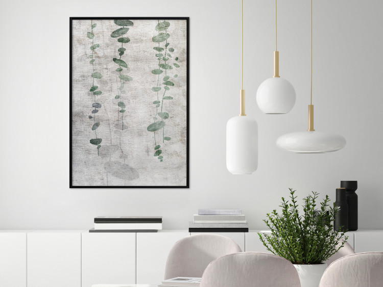 Poster Grapevine - composition of green leaves on a gray fabric texture 127520 additionalImage 4