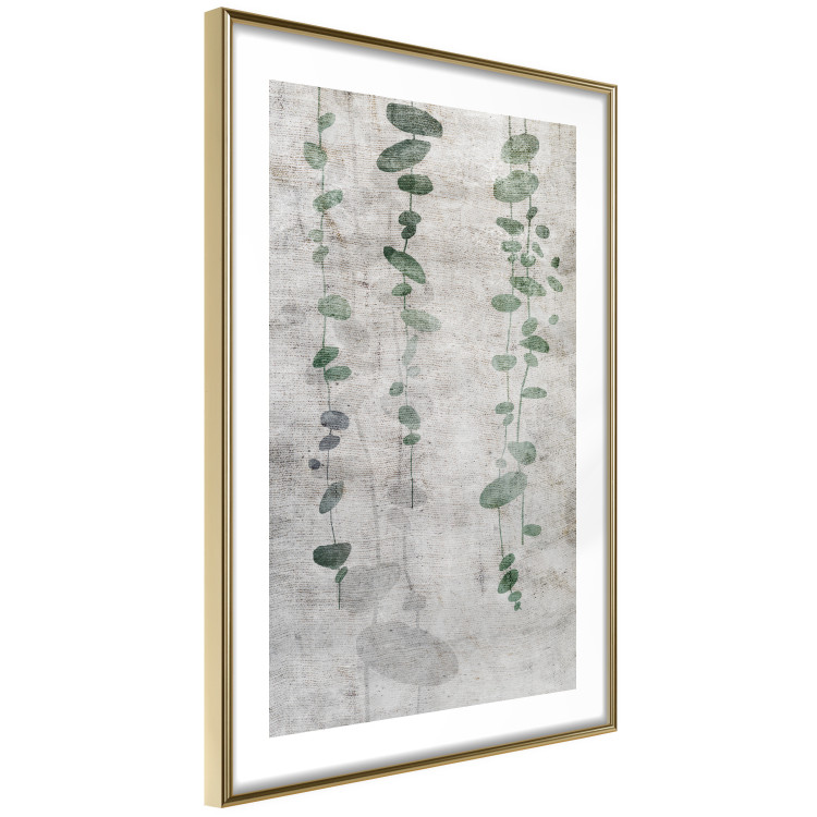 Poster Grapevine - composition of green leaves on a gray fabric texture 127520 additionalImage 7