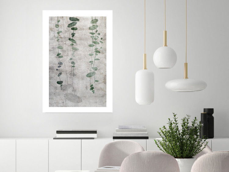 Poster Grapevine - composition of green leaves on a gray fabric texture 127520 additionalImage 5