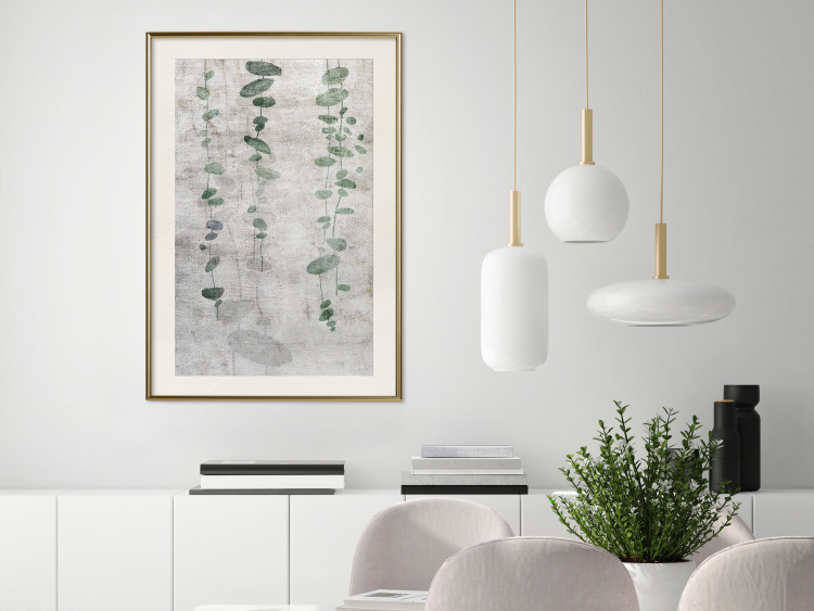 Poster Grapevine - composition of green leaves on a gray fabric texture 127520 additionalImage 22