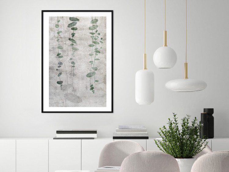 Poster Grapevine - composition of green leaves on a gray fabric texture 127520 additionalImage 18