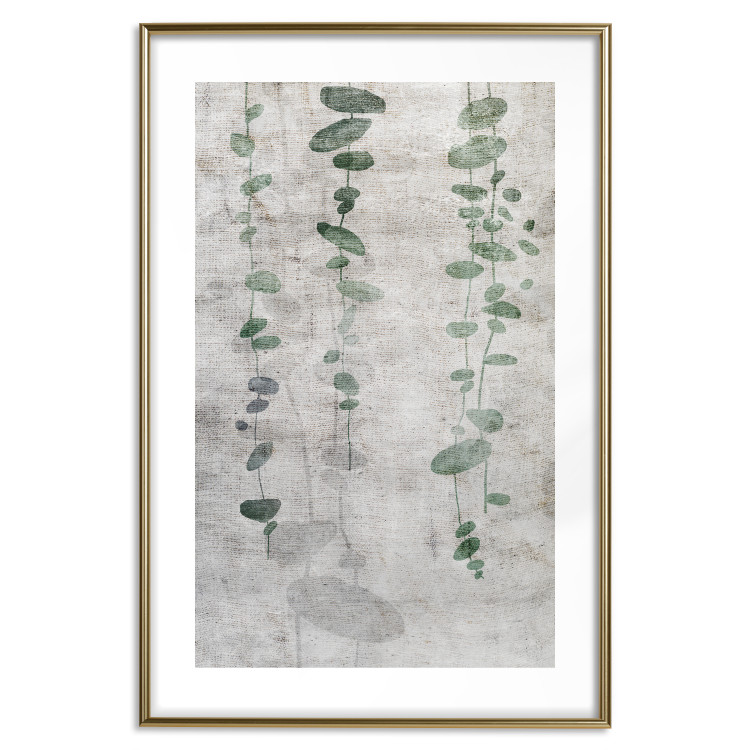 Poster Grapevine - composition of green leaves on a gray fabric texture 127520 additionalImage 14