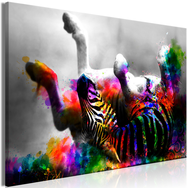 Canvas Happy Zebra (1-part) wide - abstract colorful animal 129120 additionalImage 2