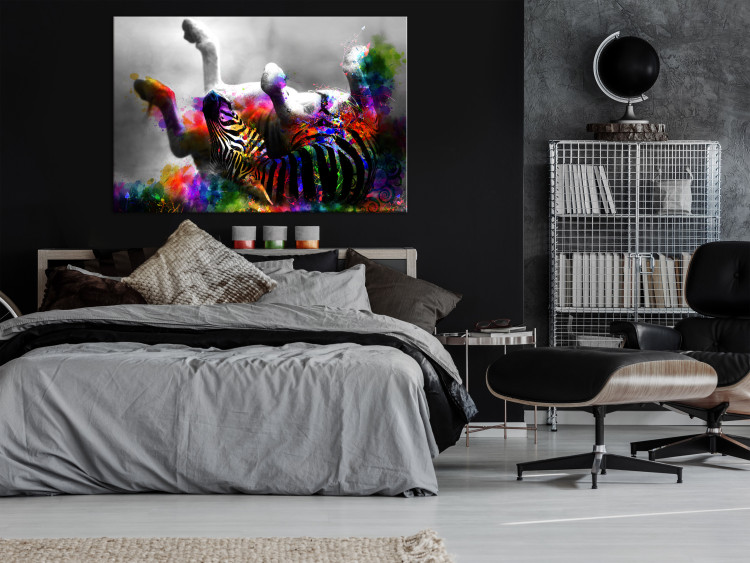 Canvas Happy Zebra (1-part) wide - abstract colorful animal 129120 additionalImage 3