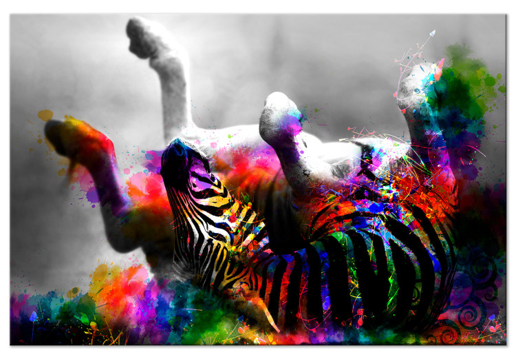 Canvas Happy Zebra (1-part) wide - abstract colorful animal 129120