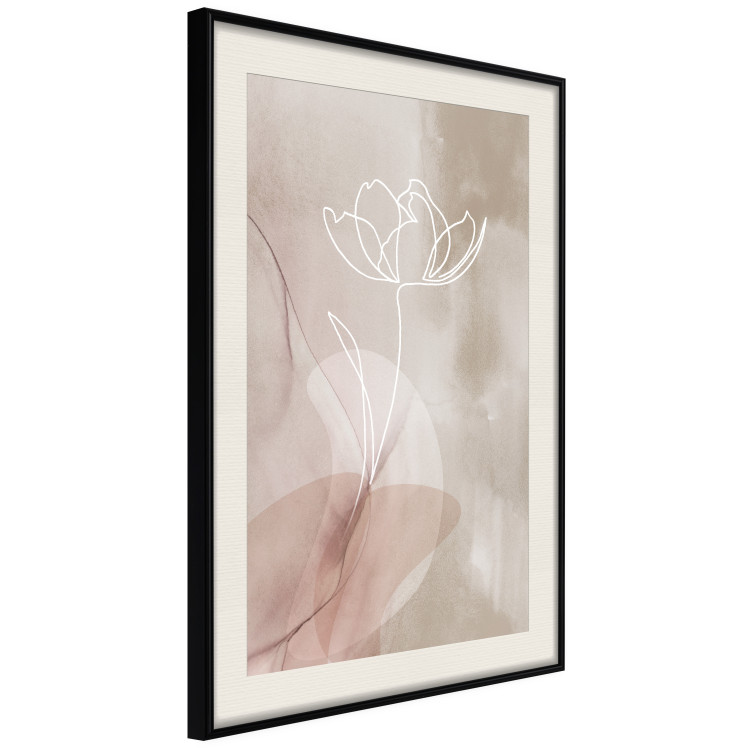 Poster Expanded Trace - white line art of a plant on an abstract beige background 130820 additionalImage 2
