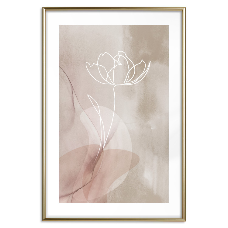 Poster Expanded Trace - white line art of a plant on an abstract beige background 130820 additionalImage 14