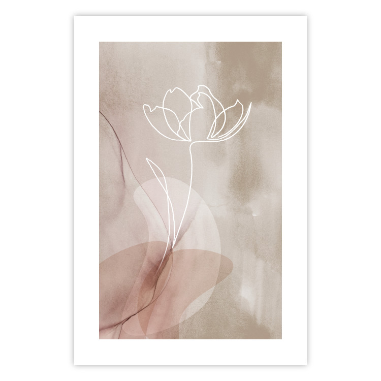 Poster Expanded Trace - white line art of a plant on an abstract beige background 130820 additionalImage 25