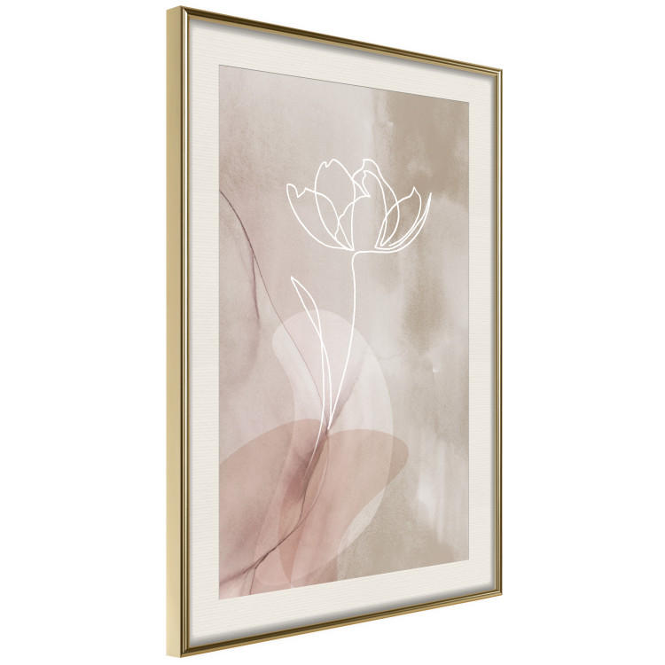 Poster Expanded Trace - white line art of a plant on an abstract beige background 130820 additionalImage 3