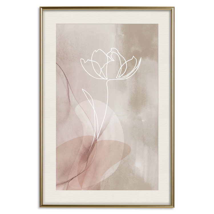 Poster Expanded Trace - white line art of a plant on an abstract beige background 130820 additionalImage 20