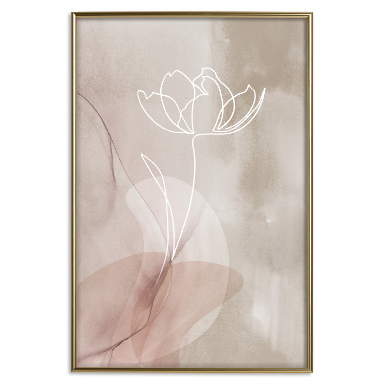 Poster Expanded Trace - white line art of a plant on an abstract beige background 130820 additionalImage 21