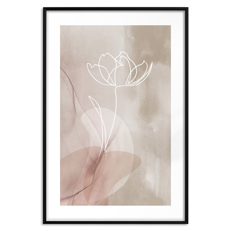 Poster Expanded Trace - white line art of a plant on an abstract beige background 130820 additionalImage 17
