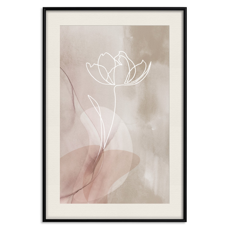 Poster Expanded Trace - white line art of a plant on an abstract beige background 130820 additionalImage 19