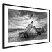 Poster Journey into Nature - black and white abandoned boat against sky and clouds 138720 additionalThumb 6