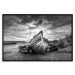 Poster Journey into Nature - black and white abandoned boat against sky and clouds 138720 additionalThumb 20