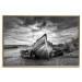 Poster Journey into Nature - black and white abandoned boat against sky and clouds 138720 additionalThumb 17