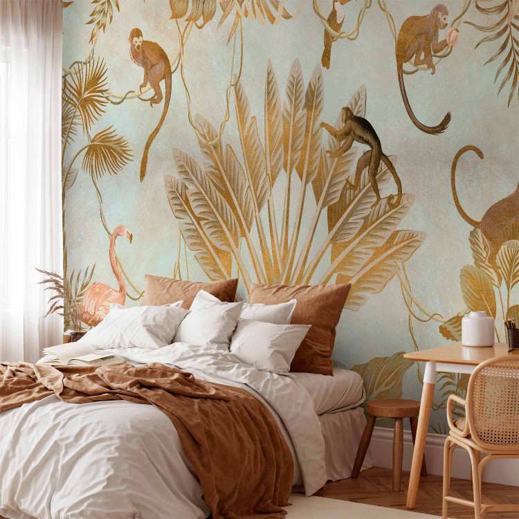 Wall Mural Jungle in gold - graphics with exotic animals and plants 138820 additionalImage 2