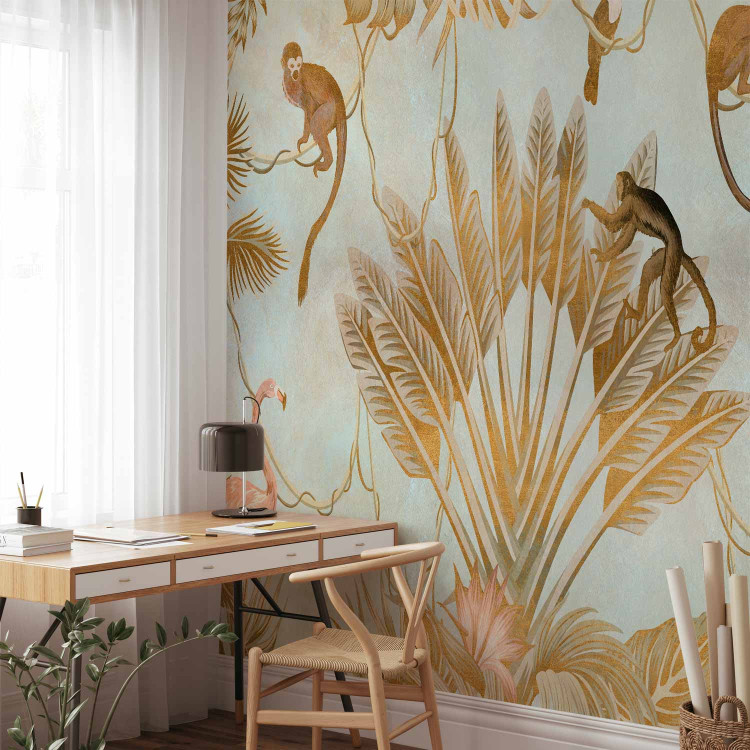 Wall Mural Jungle in gold - graphics with exotic animals and plants 138820