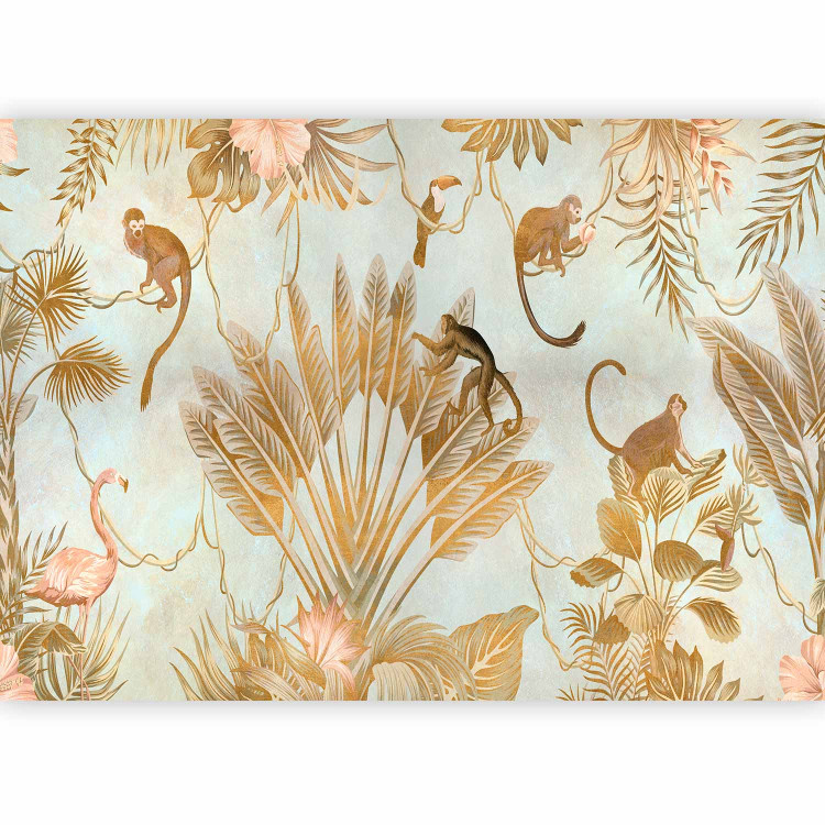 Wall Mural Jungle in gold - graphics with exotic animals and plants 138820 additionalImage 1