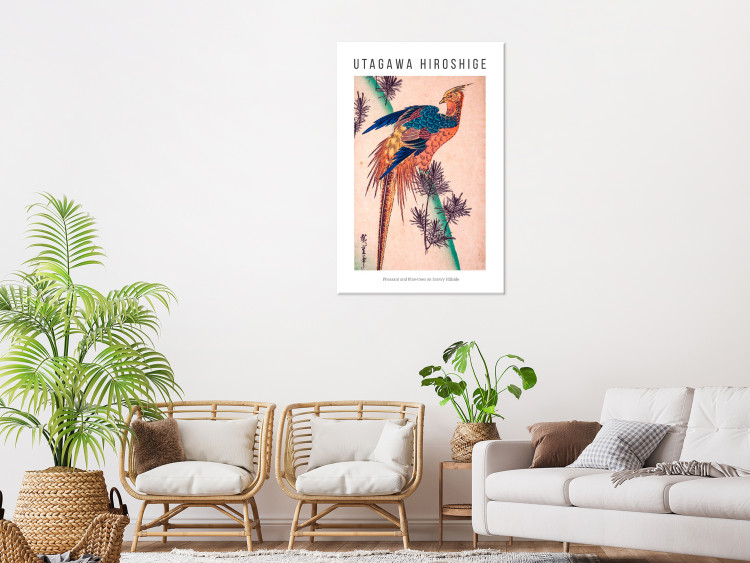Canvas Print Pheasant and Pine (1-piece) Vertical - colorful bird and black text 142420 additionalImage 3