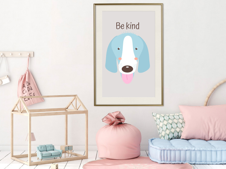 Wall Poster Be Kind - Blue Cheerful Dog and Motivational Slogan for Children 146620 additionalImage 17
