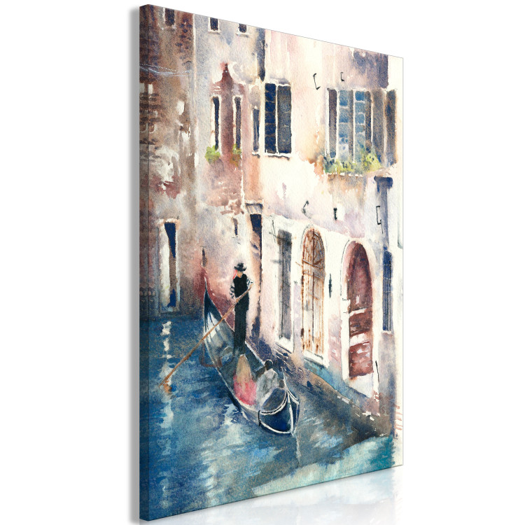 Canvas Art Print The City of Venice - Gondolier in His Boat Painted With Watercolor 149820 additionalImage 2