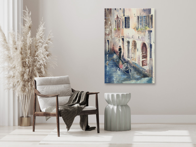 Canvas Art Print The City of Venice - Gondolier in His Boat Painted With Watercolor 149820 additionalImage 3