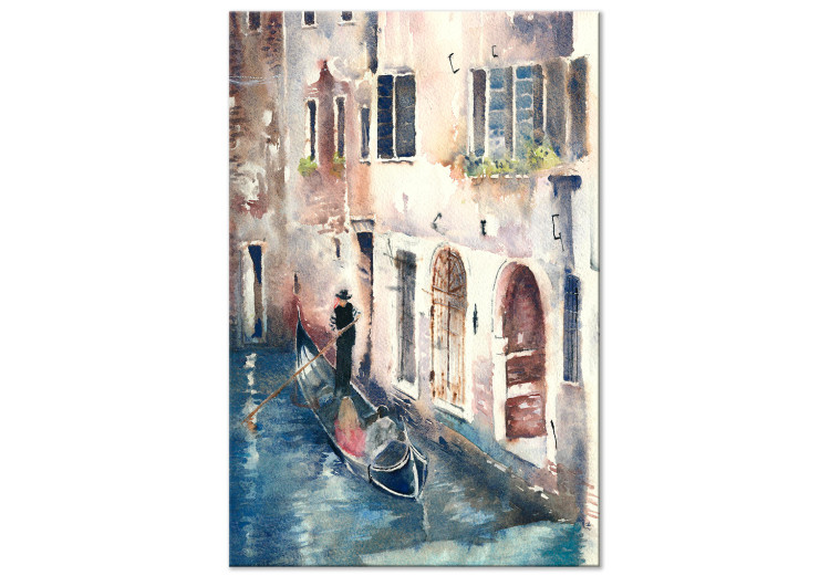 Canvas Art Print The City of Venice - Gondolier in His Boat Painted With Watercolor 149820