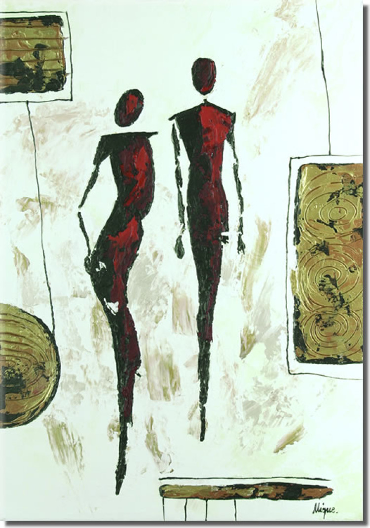 Canvas Abstract Figures (1-piece) - silhouettes of two people with designs 47020
