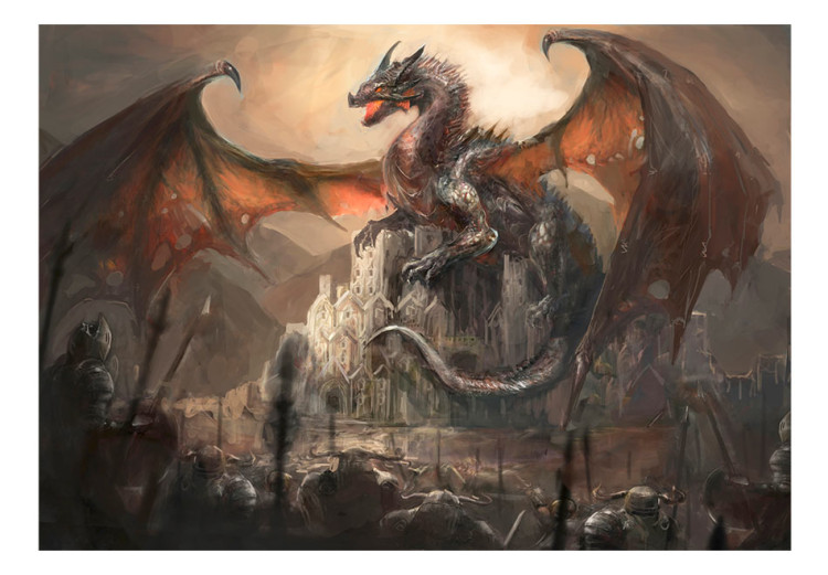 Wall Mural Dragon Castle - children's fantasy with a dragon on a castle and a knight 59720 additionalImage 1