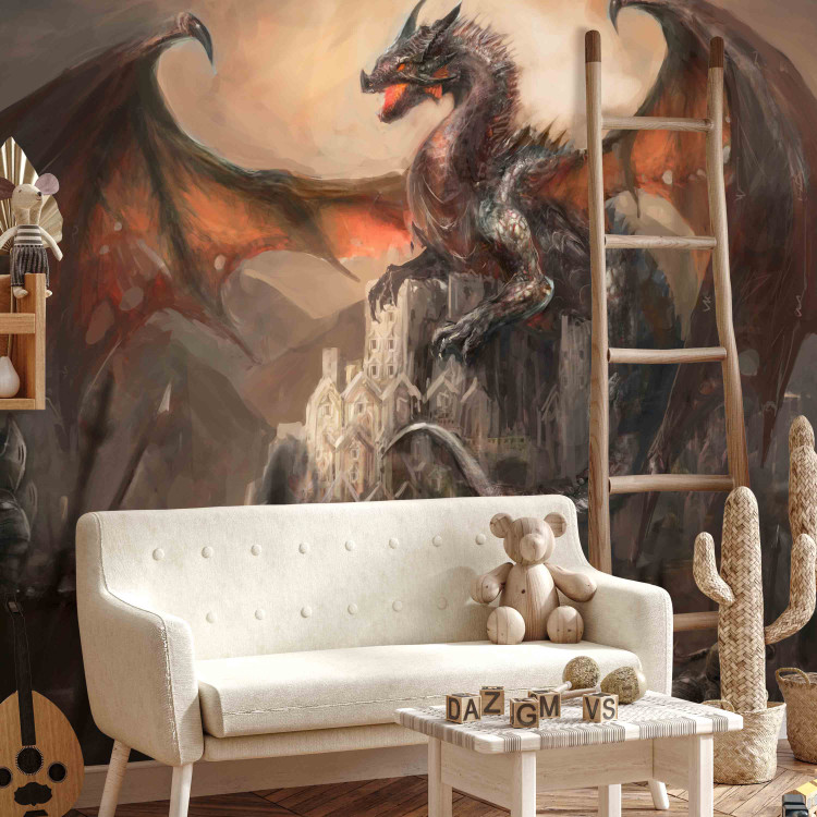 Wall Mural Dragon Castle - children's fantasy with a dragon on a castle and a knight 59720 additionalImage 6