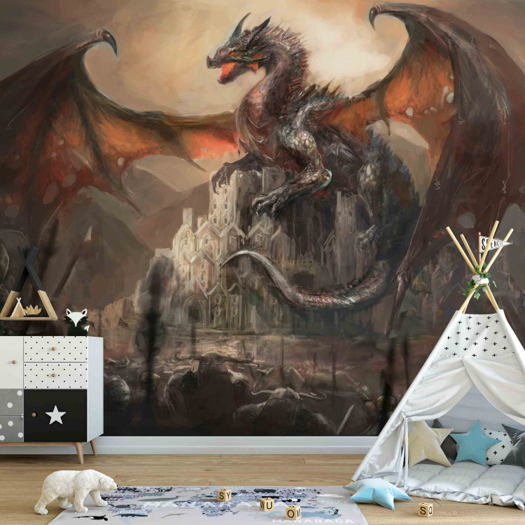 Wall Mural Dragon Castle - children's fantasy with a dragon on a castle and a knight 59720 additionalImage 4