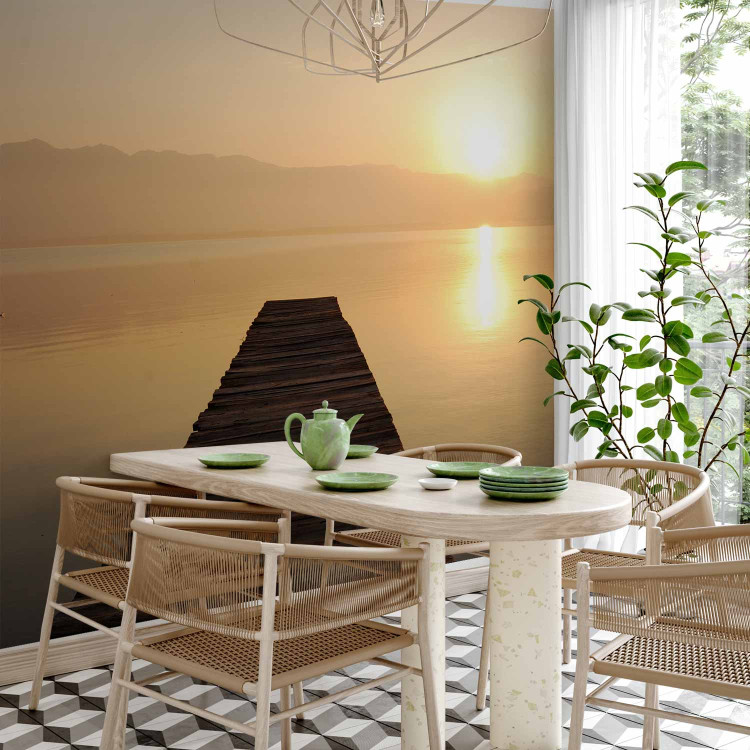 Wall Mural Sunset - Lake Bridge with Lone Tree and Mountains in the Background 59920 additionalImage 4