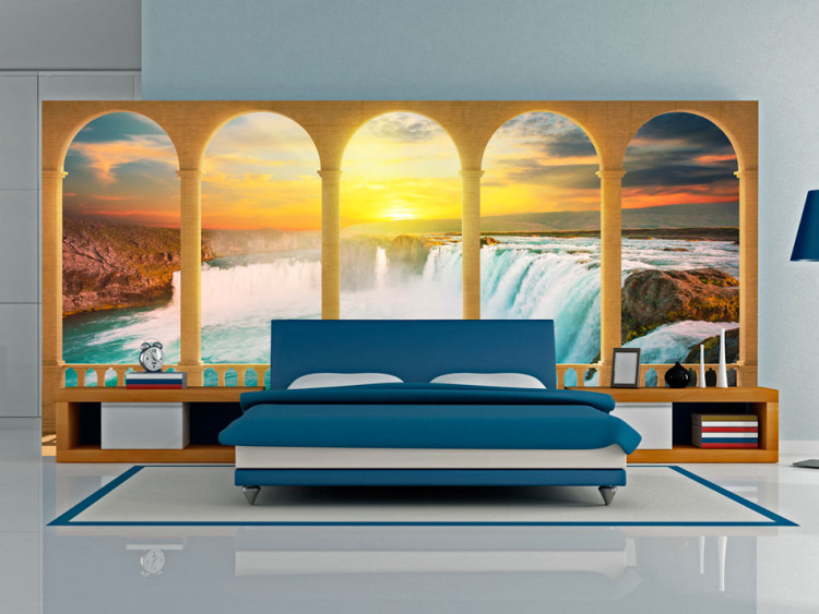 Photo Wallpaper Dream of Niagara Falls - River Landscape with Waterfall behind Columns 60020