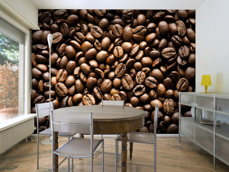 Photo Wallpaper Coffee beans - brown pattern with grains ideal for kitchen or cafe 60220